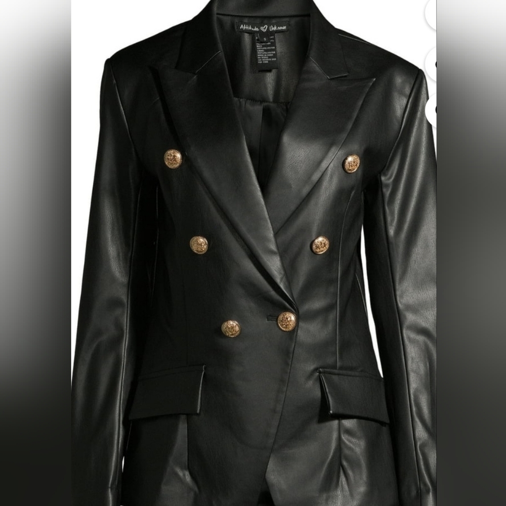 Attitude Unknown faux leather jacket/blazer. Size Large. Like new. Black w/ Gold